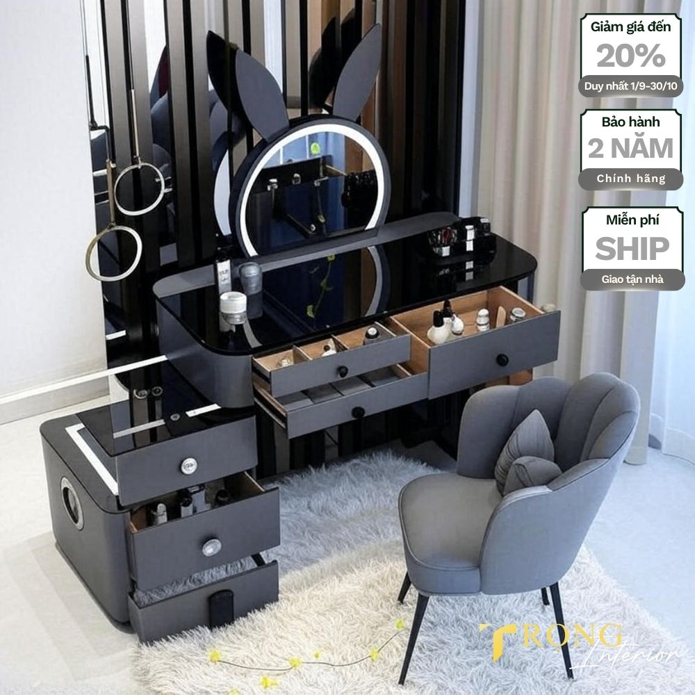 1 Bàn trang điểm tone đen gương tai thỏ sang trọng #btd98821 _ Trọng Interior