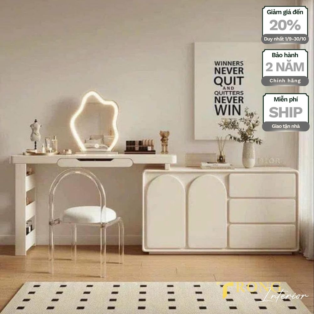 10 Bàn trang điểm phong cách hàn quốc màu trắng kem, ghế trong suốt #btd66810 _ Trọng interior