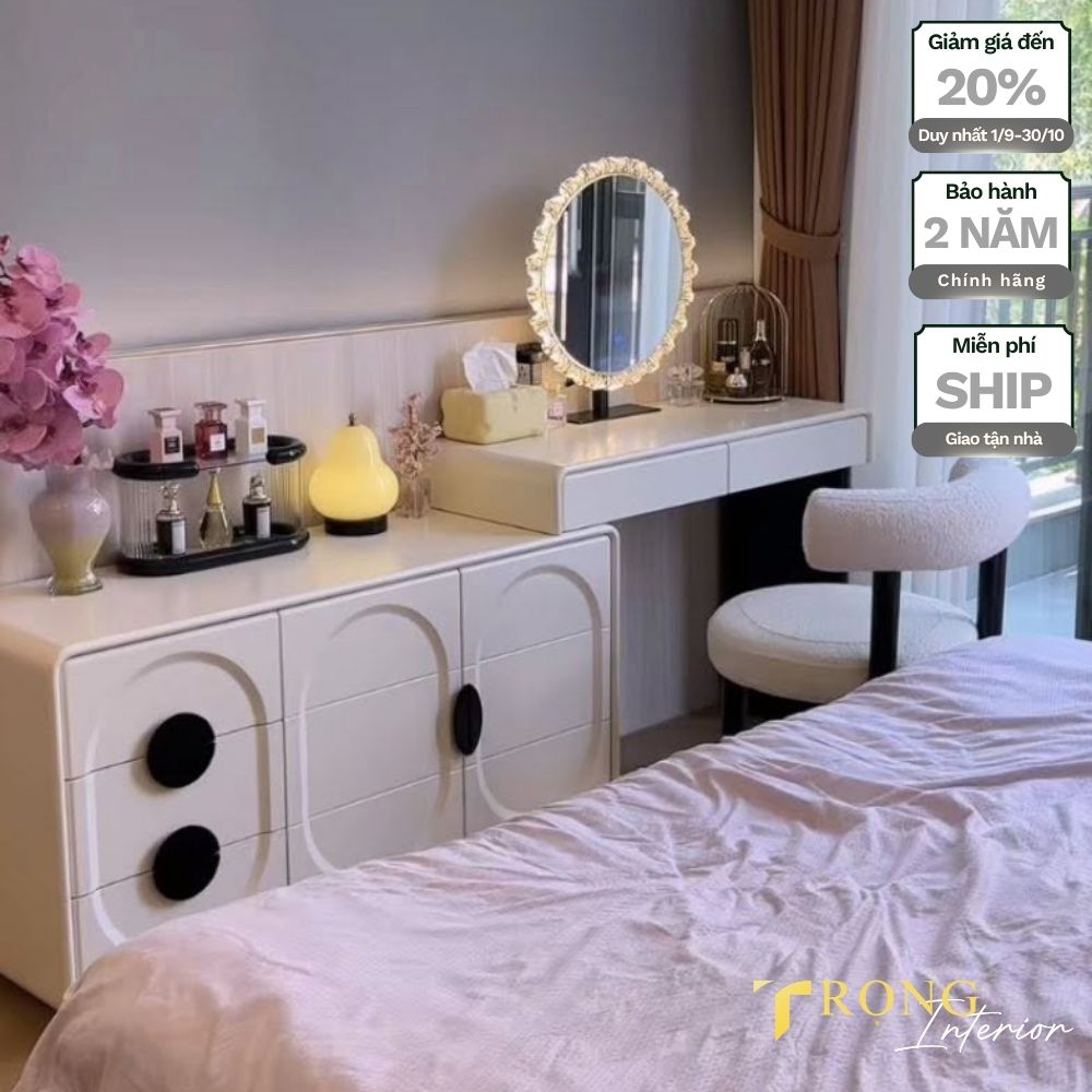 5 Bàn trang điểm trắng 3 tủ nhỏ bàn ngăn kéo, gương led mặt trời #btd9920 _ Trọng Interior