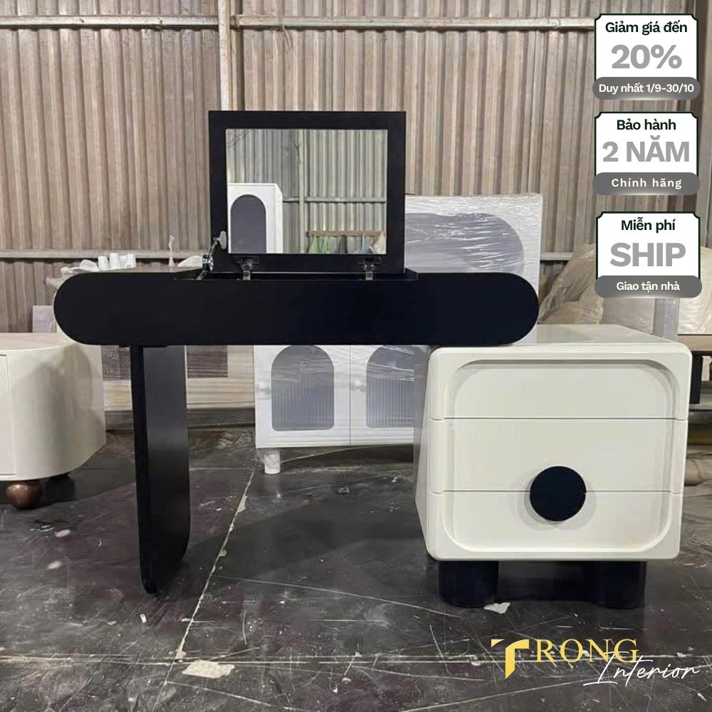8 Bàn trang điểm size nhỏ, bàn đen, hộc đựng đồ trang điểm trắng #btd0011a _ Trọng Interior